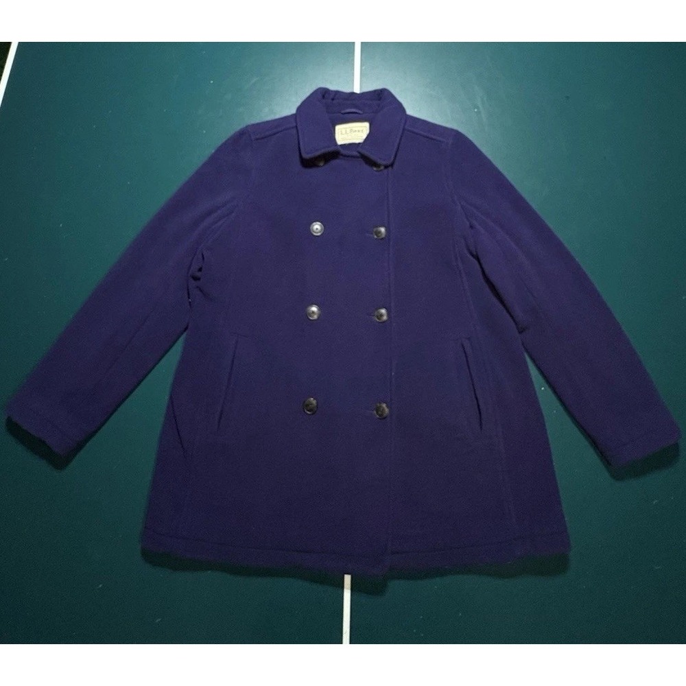 L.L. Bean Long Winter Pea Coat‎ Womens XL Petite Purple Fleece Double Breasted